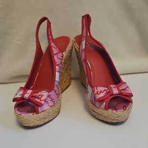 Coach Pink and Red Wedge Sandals